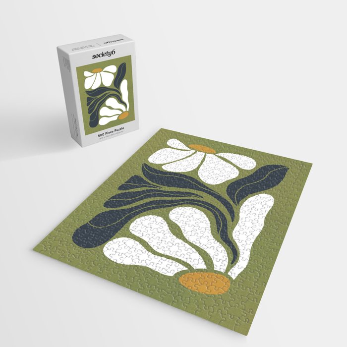 Modern Boho Art Nouveau Floral 3.3 ochre green grey Jigsaw Puzzle Gallery Image 2