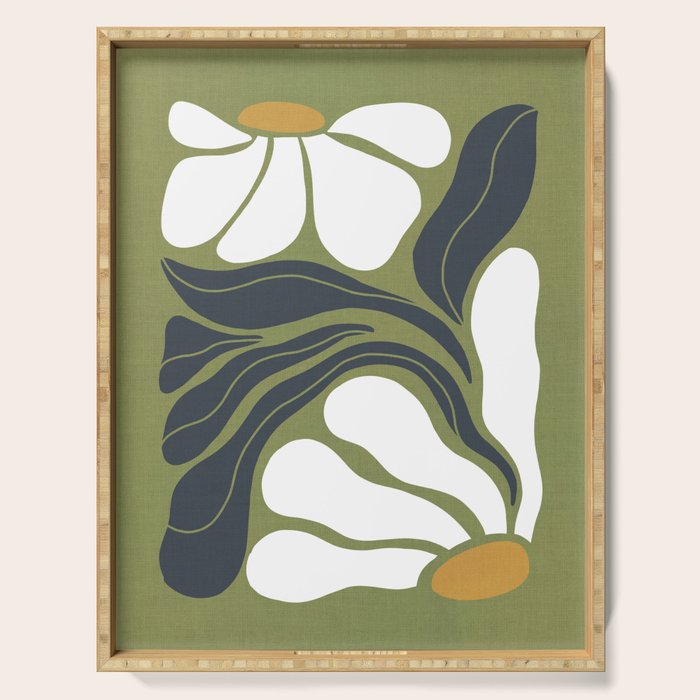Modern Boho Art Nouveau Floral 3.3 ochre green grey Serving Tray Gallery Image 1