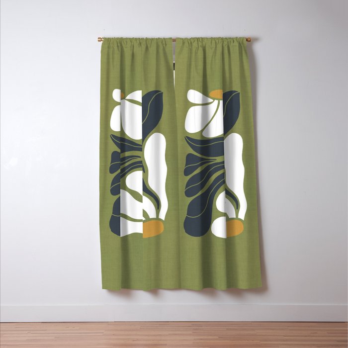 Modern Boho Art Nouveau Floral 3.3 ochre green grey Window Curtain Gallery Image 3