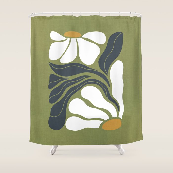Modern Boho Art Nouveau Floral 3.3 ochre green grey Shower Curtain Gallery Image 1