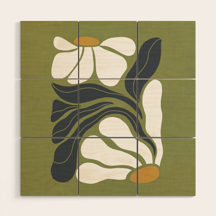 Modern Boho Art Nouveau Floral 3.3 ochre green grey Wood Wall Art Gallery Image 1
