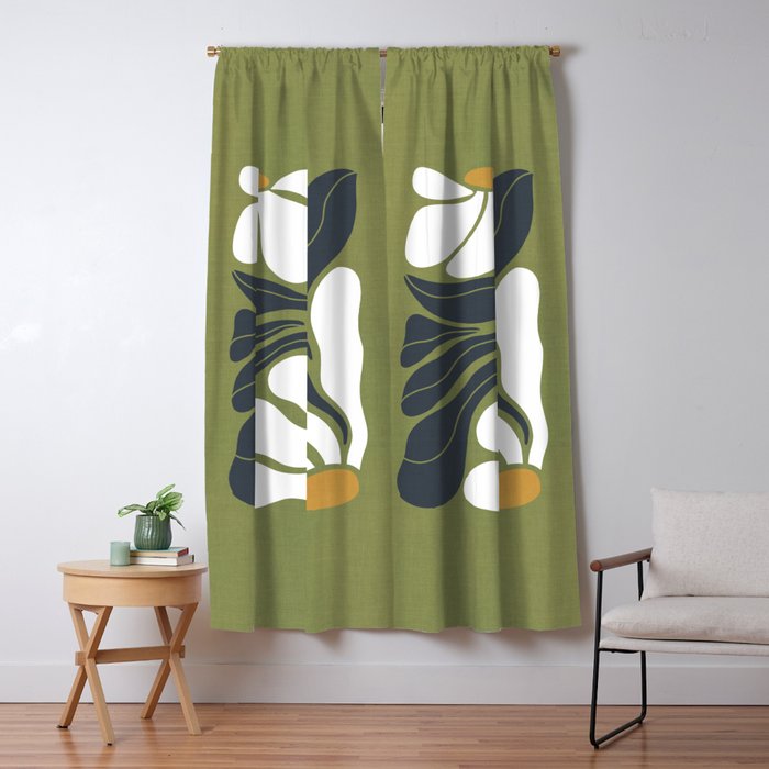 Modern Boho Art Nouveau Floral 3.3 ochre green grey Window Curtain Gallery Image 5