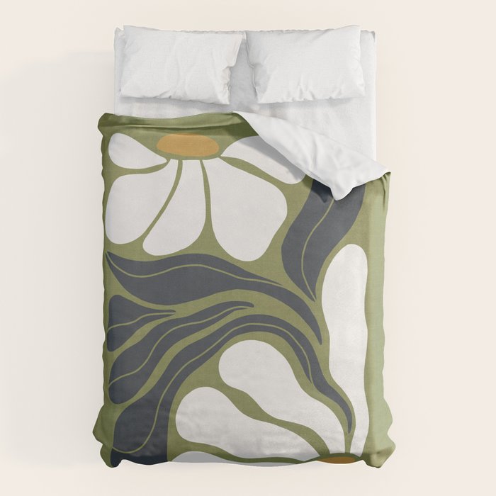 Modern Boho Art Nouveau Floral 3.3 ochre green grey Duvet Cover Gallery Image 1