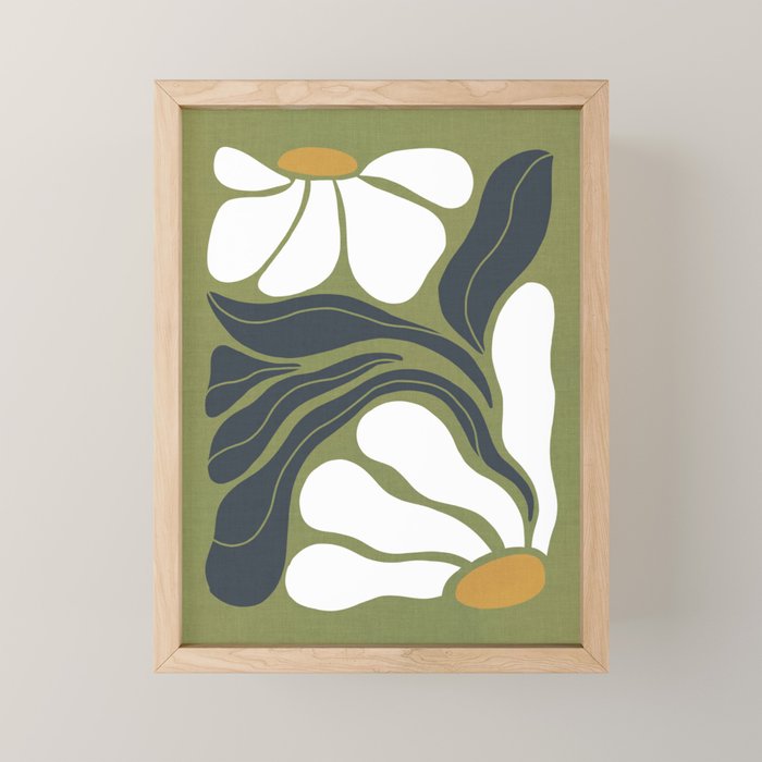 Modern Boho Art Nouveau Floral 3.3 Ochre Green Grey Mini Art Print Gallery Image 1