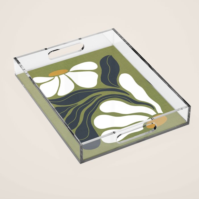 Modern Boho Art Nouveau Floral 3.3 ochre green grey Acrylic Tray Gallery Image 1