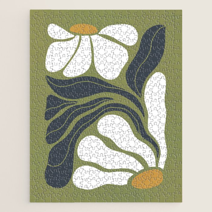 Modern Boho Art Nouveau Floral 3.3 ochre green grey Jigsaw Puzzle Gallery Image 1