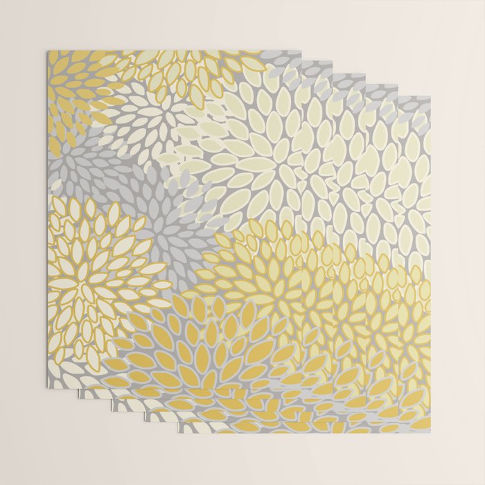 Floral Prints, Soft Yellow and Gray, Modern Print Art Wrapping Paper Gallery Image 3