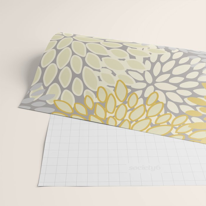 Floral Prints, Soft Yellow and Gray, Modern Print Art Wrapping Paper Gallery Image 2