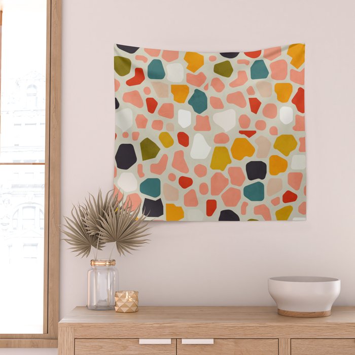 terrazzo mosaic shapes modern Wall Tapestry Gallery Image 2