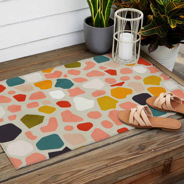 terrazzo mosaic shapes modern Outdoor Rug Gallery Image 2