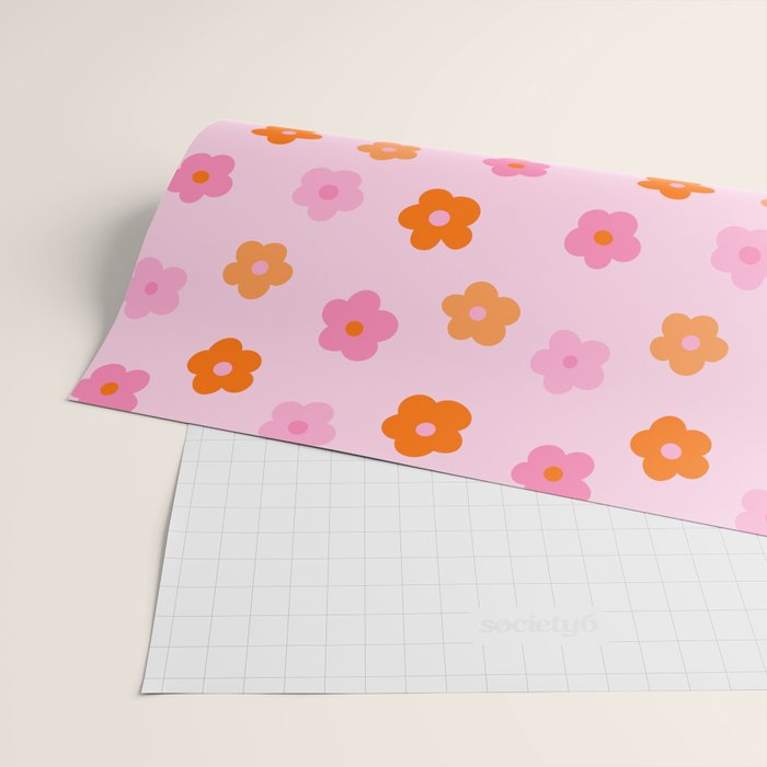 Pink and Orange Groovy Flowers Pattern Wrapping Paper Gallery Image 2