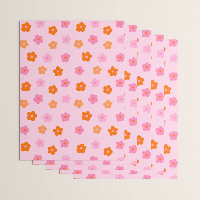 Pink and Orange Groovy Flowers Pattern Wrapping Paper Gallery Image 3