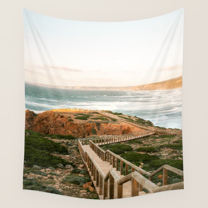 Walkway into the Algarve | Portugal beach travel photography | Praia Bordeira Wall Tapestry Gallery Image 1