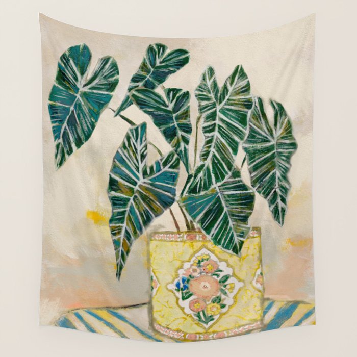 Modern Plant with Yellow Vase  Wall Tapestry Gallery Image 1