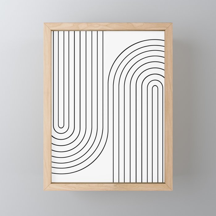 Minimal Line Curvature I Black and White Mid Century Modern Arch Abstract Mini Art Print Gallery Image 1