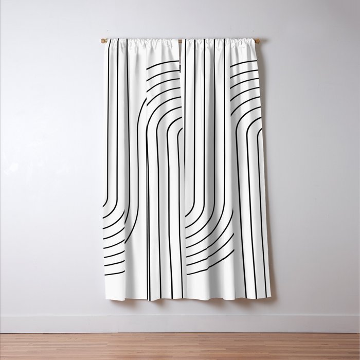 Minimal Line Curvature I Black and White Mid Century Modern Arch Abstract Window Curtain Gallery Image 3
