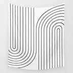 Minimal Line Curvature I Black and White Mid Century Modern Arch Abstract Wall Tapestry Gallery Image 4