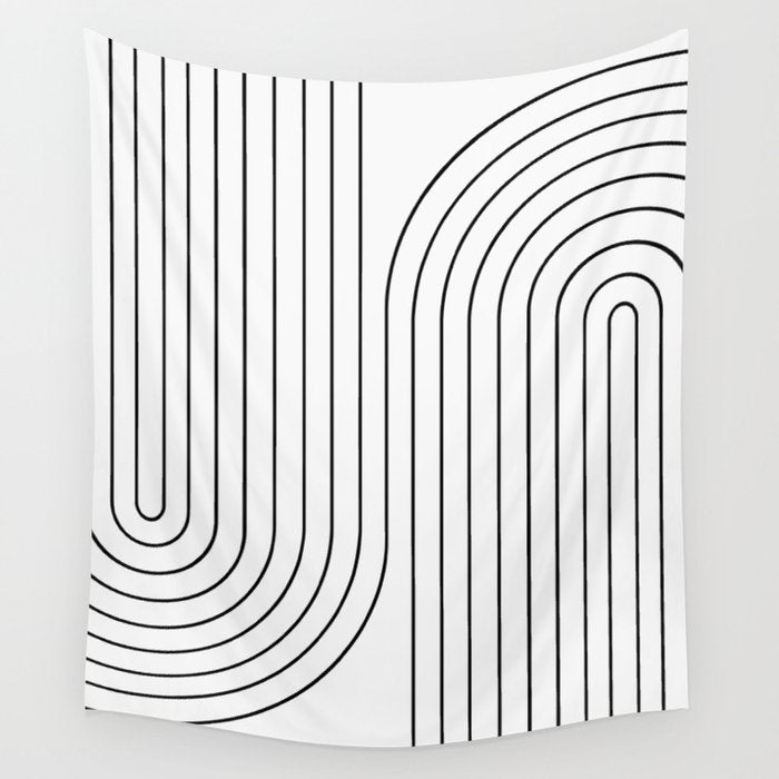 Minimal Line Curvature I Black and White Mid Century Modern Arch Abstract Wall Tapestry Gallery Image 4