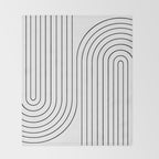 Minimal Line Curvature I Black and White Mid Century Modern Arch Abstract Throw Blanket Gallery Image 2