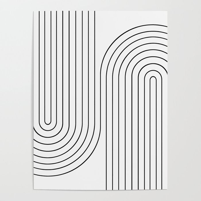 Minimal Line Curvature I Black and White Mid Century Modern Arch Abstract Poster Gallery Image 1