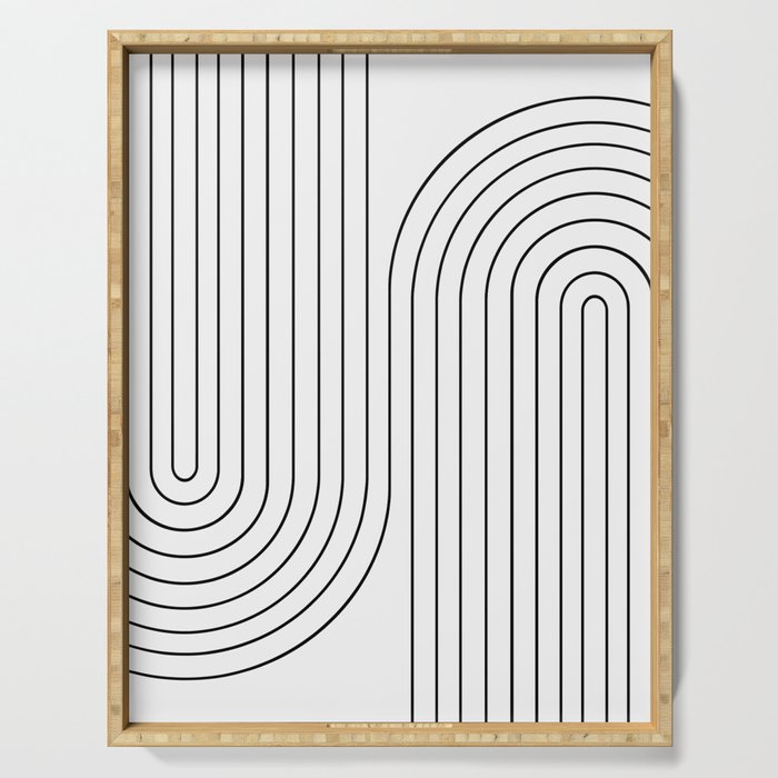 Minimal Line Curvature I Black and White Mid Century Modern Arch Abstract Serving Tray Gallery Image 1
