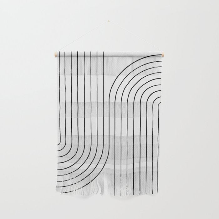 Minimal Line Curvature I Black and White Mid Century Modern Arch Abstract Wall Hanging Gallery Image 1
