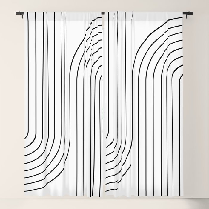 Minimal Line Curvature I Black and White Mid Century Modern Arch Abstract Window Curtain Gallery Image 1