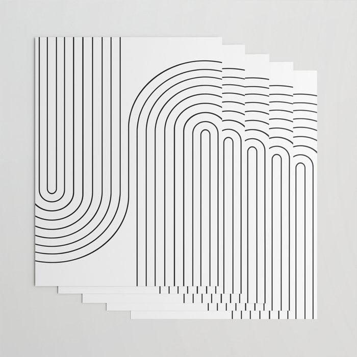 Minimal Line Curvature I Black and White Mid Century Modern Arch Abstract Wrapping Paper Gallery Image 3