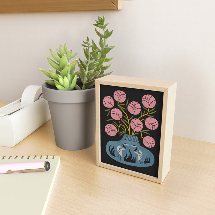 Pink Bouquet And Crane Vase Mini Art Print Gallery Image 2