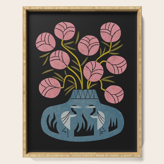 Pink Bouquet And Crane Vase Serving Tray Gallery Image 1