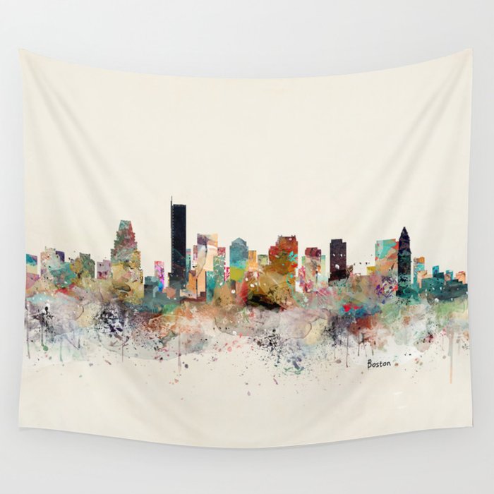 boston city skyline Wall Tapestry Gallery Image 4