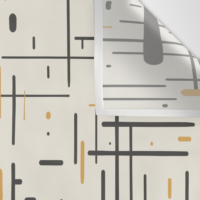 Mid-Century Modern Kinetikos Pattern in Charcoal Gray, Muted Mustard Gold, and Cream Wall Tapestry Gallery Image 3