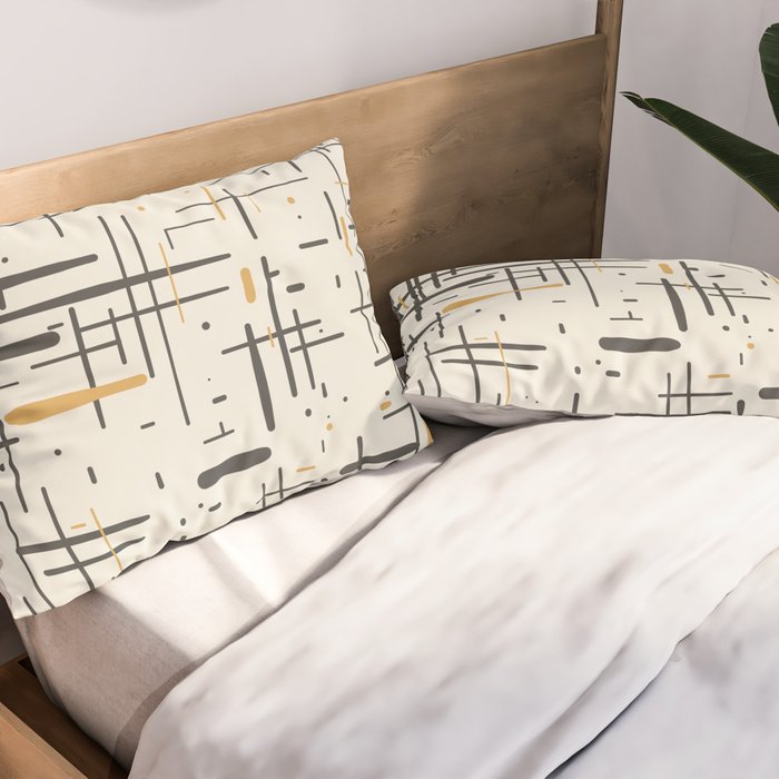Mid-Century Modern Kinetikos Pattern in Charcoal Gray, Muted Mustard Gold, and Cream Pillow Sham Gallery Image 2