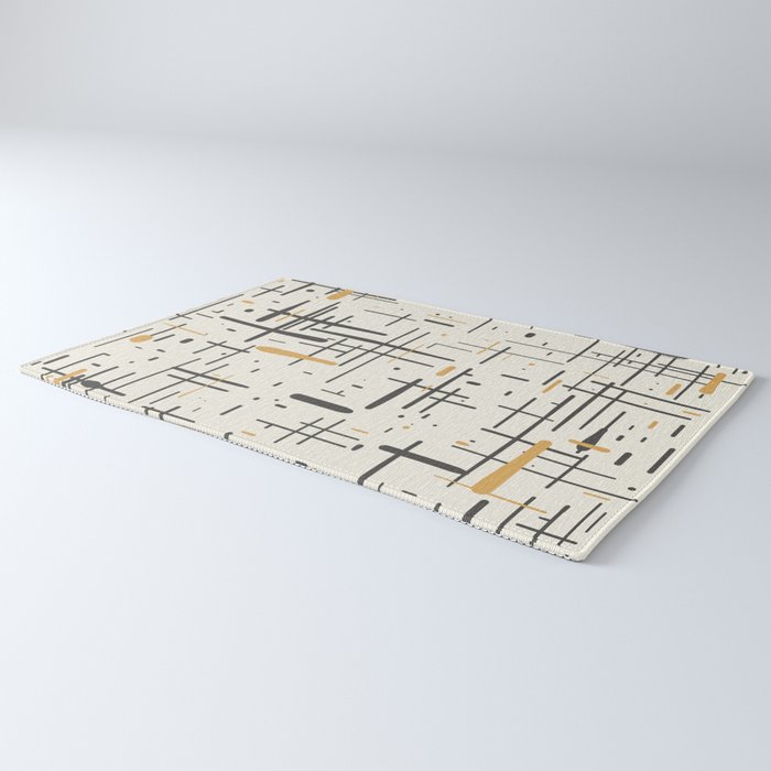 Mid-Century Modern Kinetikos Pattern in Charcoal Gray, Muted Mustard Gold, and Cream Rug Gallery Image 3