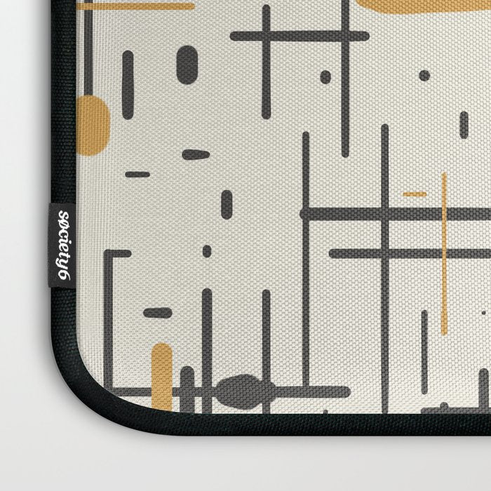 Mid-Century Modern Kinetikos Pattern in Charcoal Gray, Muted Mustard Gold, and Cream Laptop Sleeve Gallery Image 3