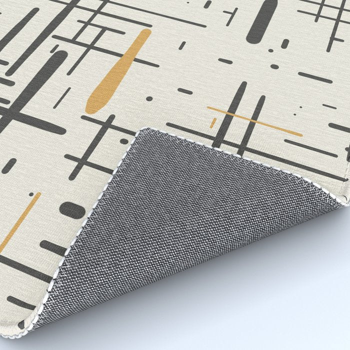 Mid-Century Modern Kinetikos Pattern in Charcoal Gray, Muted Mustard Gold, and Cream Rug Gallery Image 4