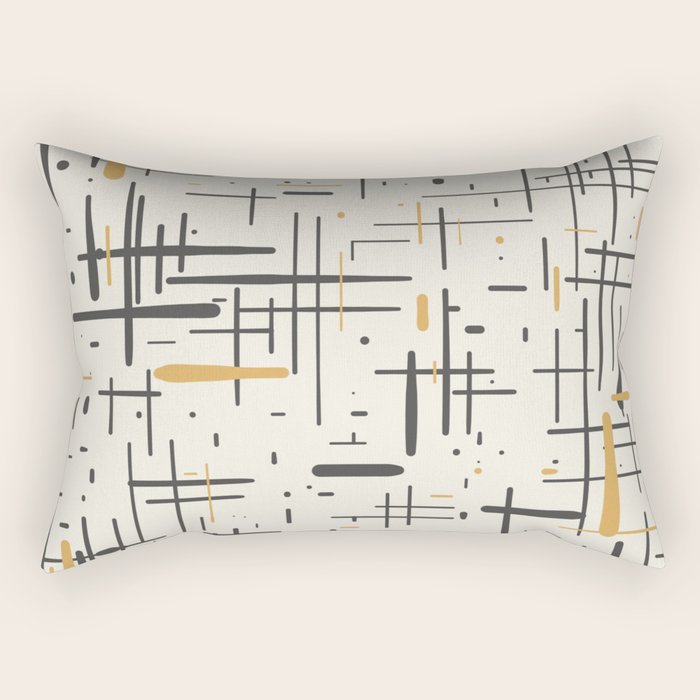 Mid-Century Modern Kinetikos Pattern in Charcoal Gray, Muted Mustard Gold, and Cream Rectangular Pillow Gallery Image 1