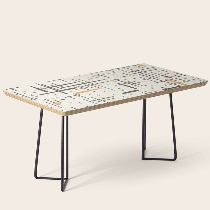 Mid-Century Modern Kinetikos Pattern in Charcoal Gray, Muted Mustard Gold, and Cream Coffee Table Gallery Image 1