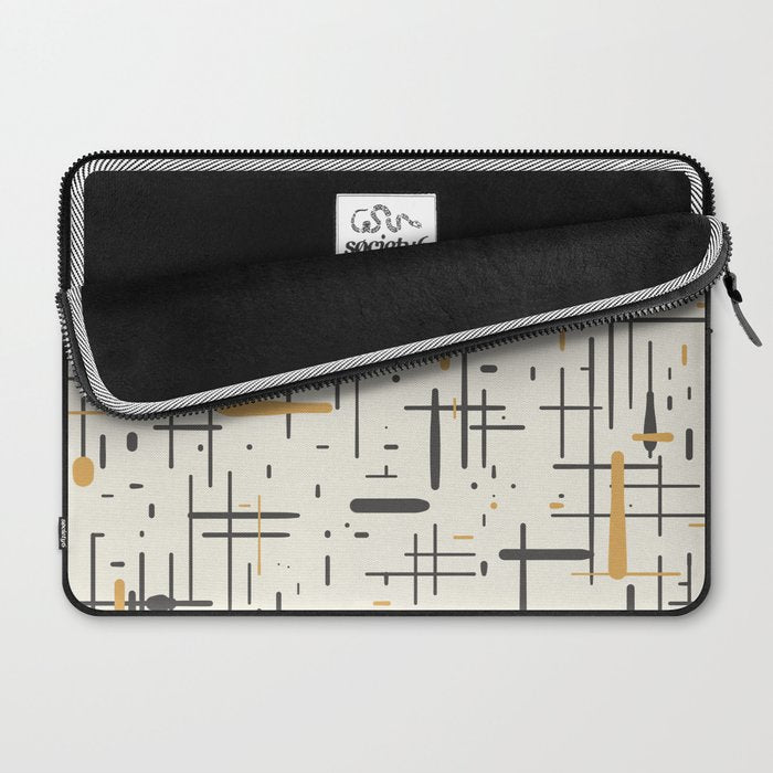 Mid-Century Modern Kinetikos Pattern in Charcoal Gray, Muted Mustard Gold, and Cream Laptop Sleeve Gallery Image 2