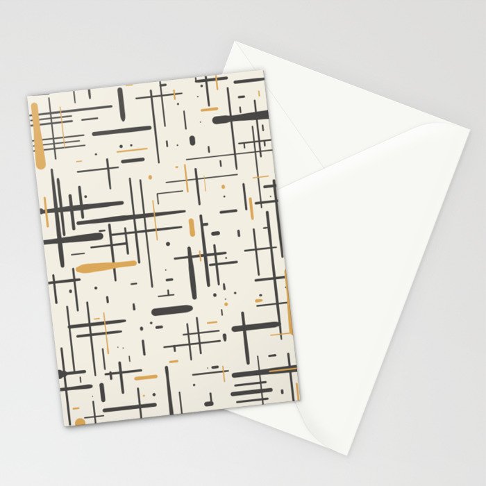 Mid-Century Modern Kinetikos Pattern in Charcoal Gray, Muted Mustard Gold, and Cream Stationery Card Gallery Image 2