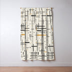 Mid-Century Modern Kinetikos Pattern in Charcoal Gray, Muted Mustard Gold, and Cream Window Curtain Gallery Image 3