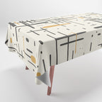 Mid-Century Modern Kinetikos Pattern in Charcoal Gray, Muted Mustard Gold, and Cream Tablecloth Gallery Image 1