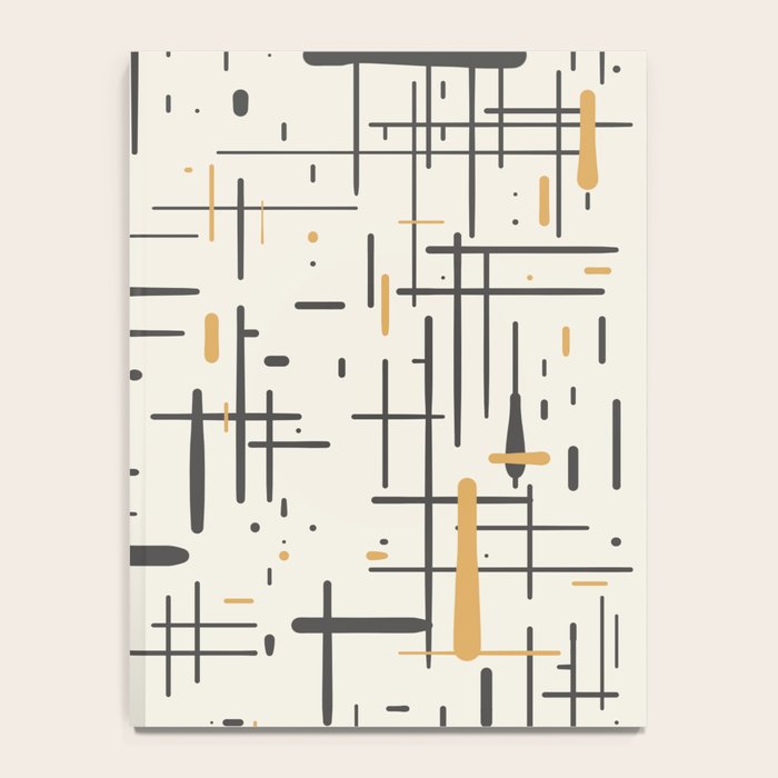 Mid-Century Modern Kinetikos Pattern in Charcoal Gray, Muted Mustard Gold, and Cream Notebook Gallery Image 4