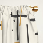Mid-Century Modern Kinetikos Pattern in Charcoal Gray, Muted Mustard Gold, and Cream Window Curtain Gallery Image 2