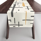 Mid-Century Modern Kinetikos Pattern in Charcoal Gray, Muted Mustard Gold, and Cream Table Runner Gallery Image 1