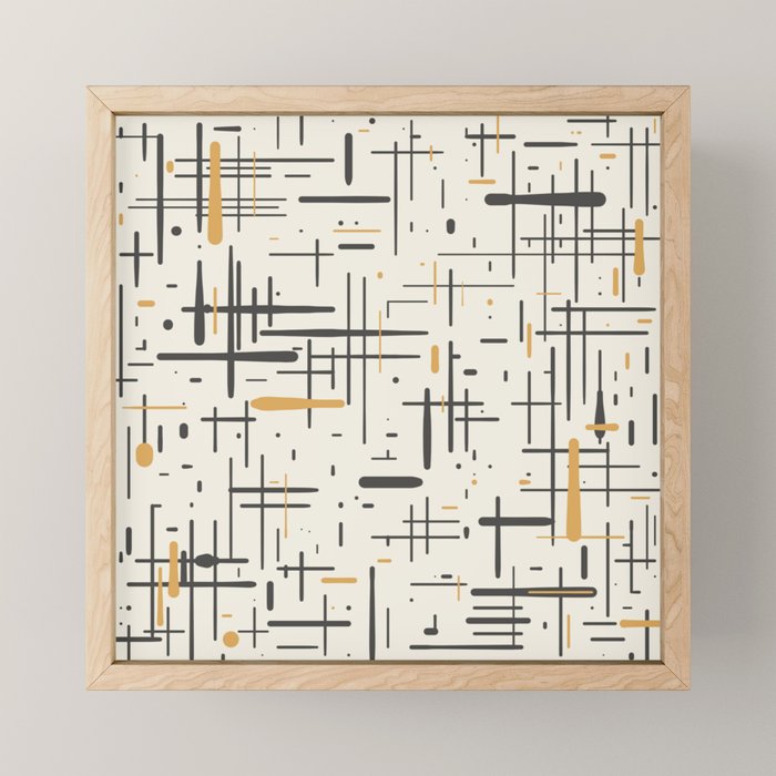 Mid-Century Modern Kinetikos Pattern in Charcoal Gray, Muted Mustard Gold, and Cream Mini Art Print Gallery Image 1