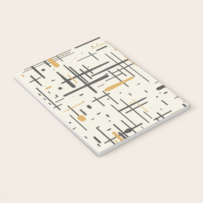 Mid-Century Modern Kinetikos Pattern in Charcoal Gray, Muted Mustard Gold, and Cream Notebook Gallery Image 3