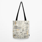 Mid-Century Modern Kinetikos Pattern in Charcoal Gray, Muted Mustard Gold, and Cream Tote Bag Gallery Image 2