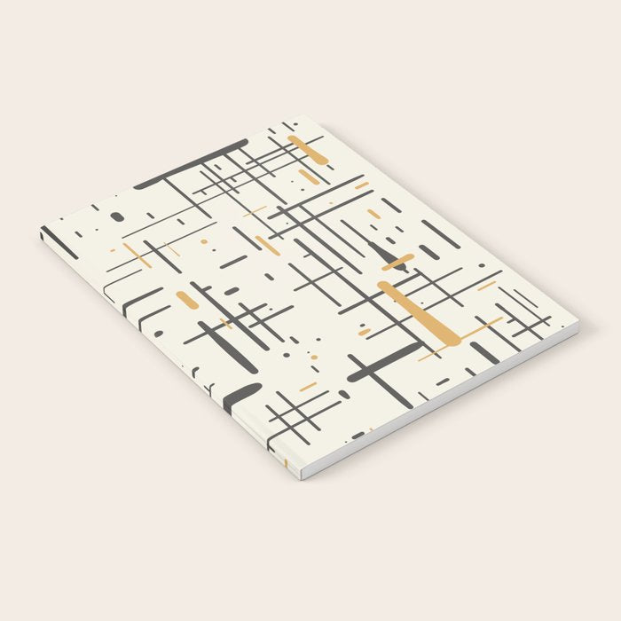 Mid-Century Modern Kinetikos Pattern in Charcoal Gray, Muted Mustard Gold, and Cream Notebook Gallery Image 1