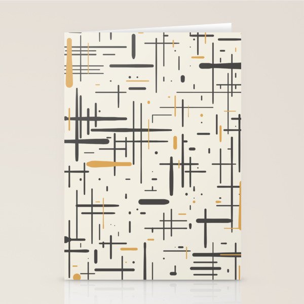 Mid-Century Modern Kinetikos Pattern in Charcoal Gray, Muted Mustard Gold, and Cream Stationery Card Gallery Image 2